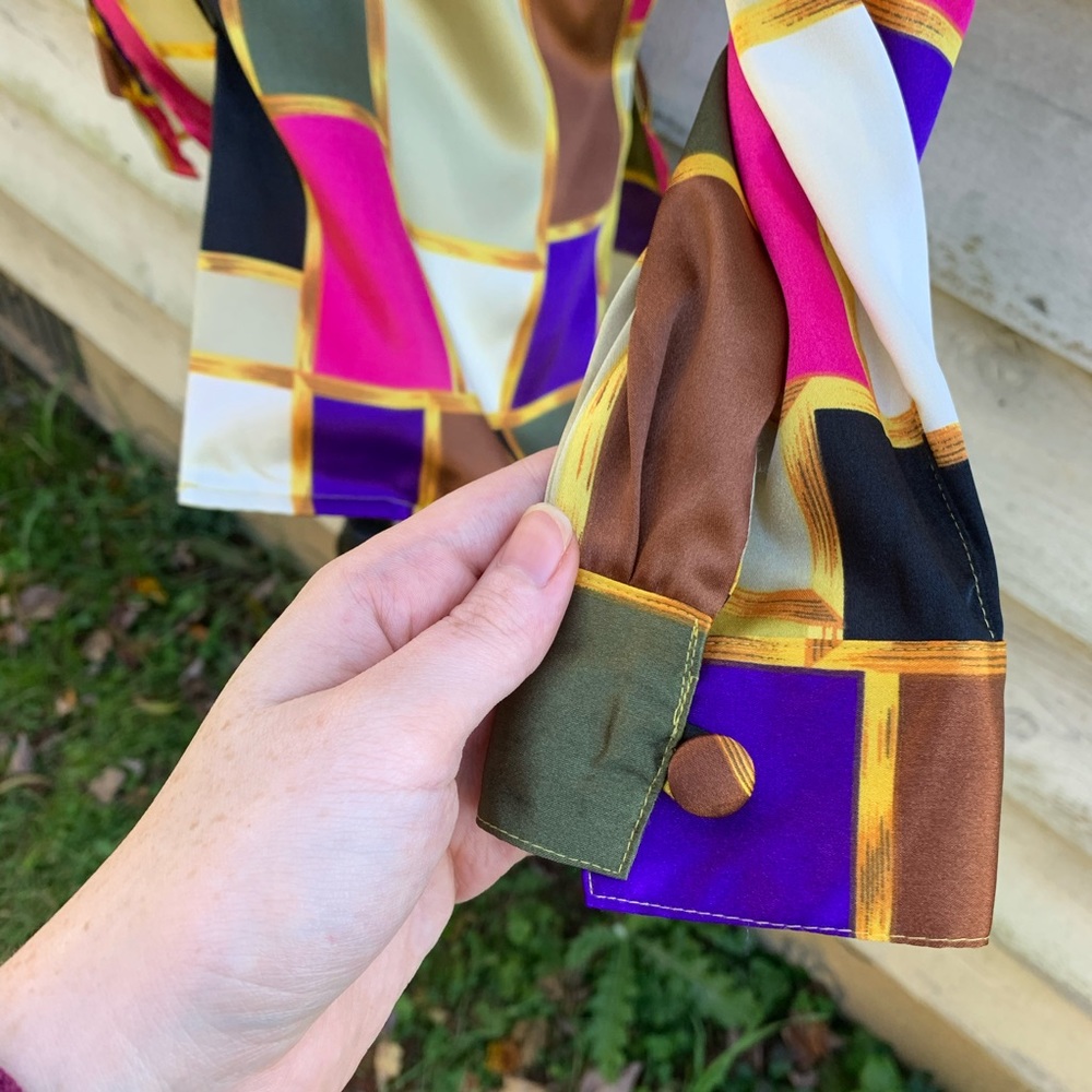 Vintage 80s Gold Geometric Button Down Mod Shirt - Picture 12 of 16